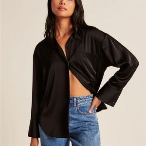 Abercrombie oversized black satin shirt.  Size XS.  Like new condition.